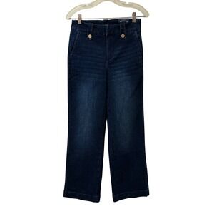 Talbots Wide Leg Stretch Denim Jeans Trousers Dark Wash High Waist Size 2 NEW